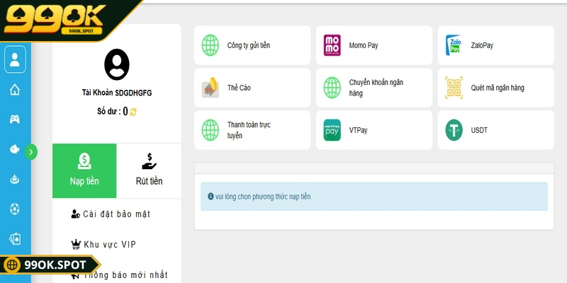 Nạp tiền 99OK dễ dàng, an toàn, hỗ trợ nhiều phương thức 2 99OK hỗ trợ đa kênh giao dịch nạp tiền